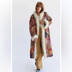 Free People Caravan Patchwork Shearling Trim Coat Medium NWOT